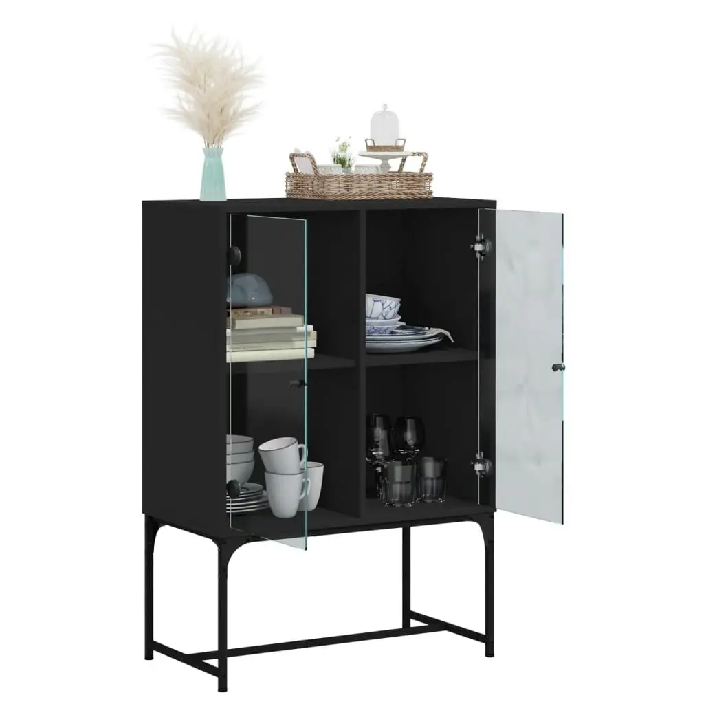 Side Cabinet with Glass Doors Black 69x37x100 cm 836547