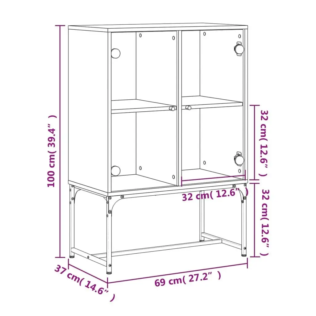 Side Cabinet with Glass Doors Black 69x37x100 cm 836547