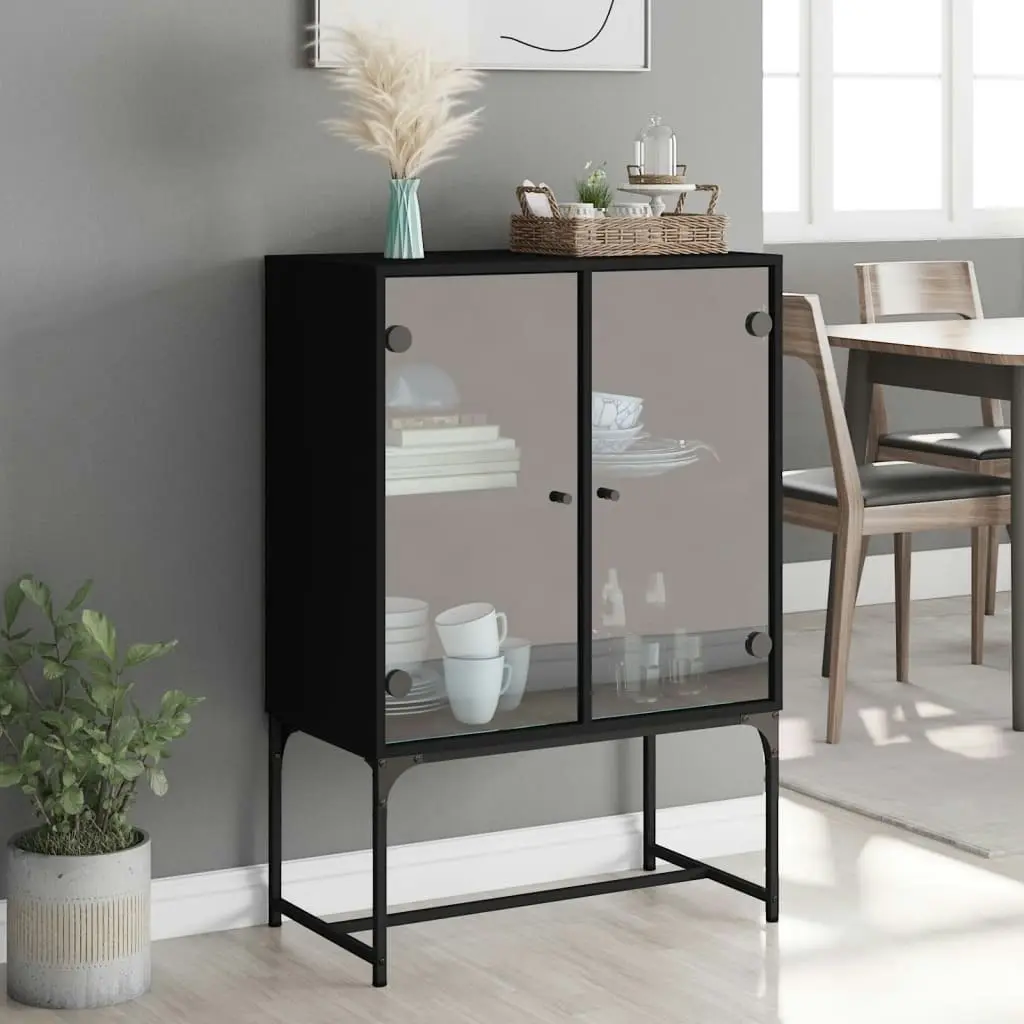 Side Cabinet with Glass Doors Black 69x37x100 cm 836547