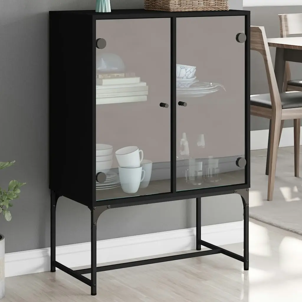 Side Cabinet with Glass Doors Black 69x37x100 cm 836547