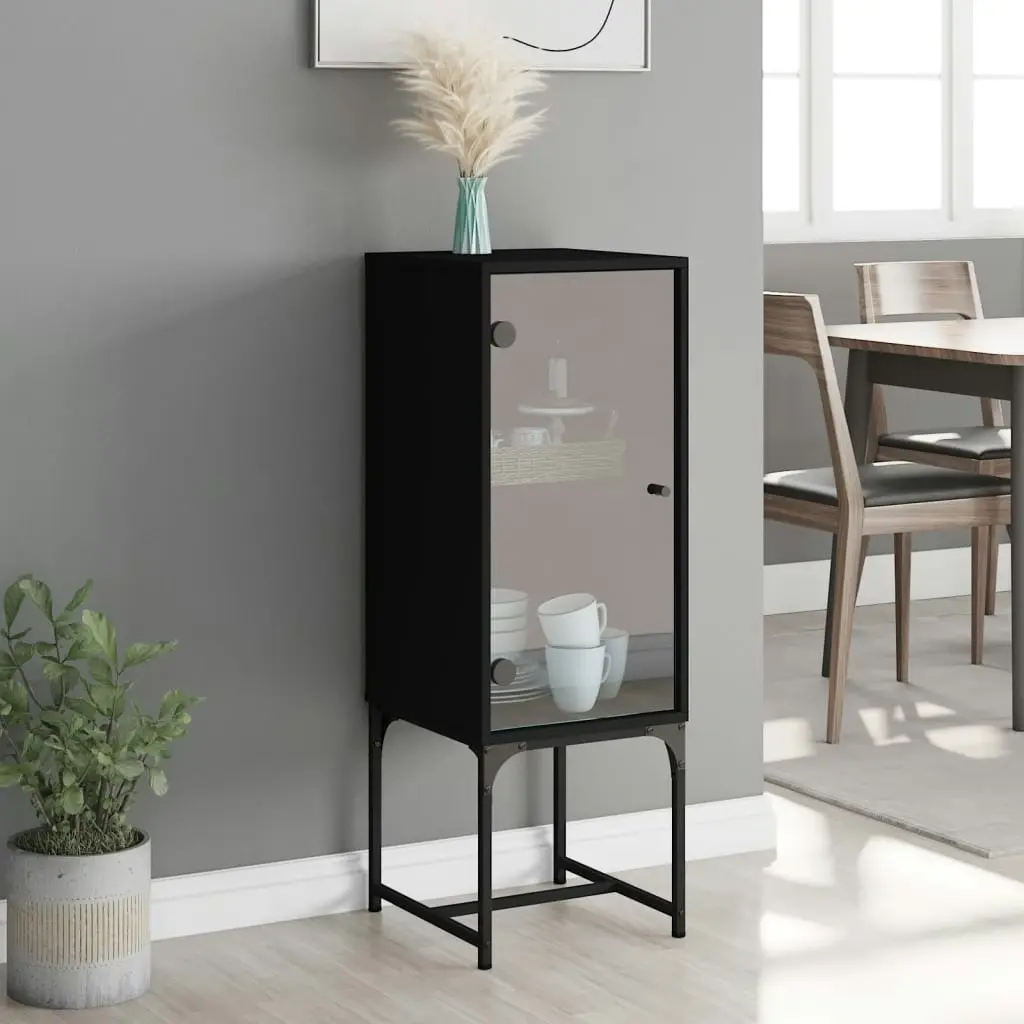 Side Cabinet with Glass Doors Black 35x37x100 cm 836554