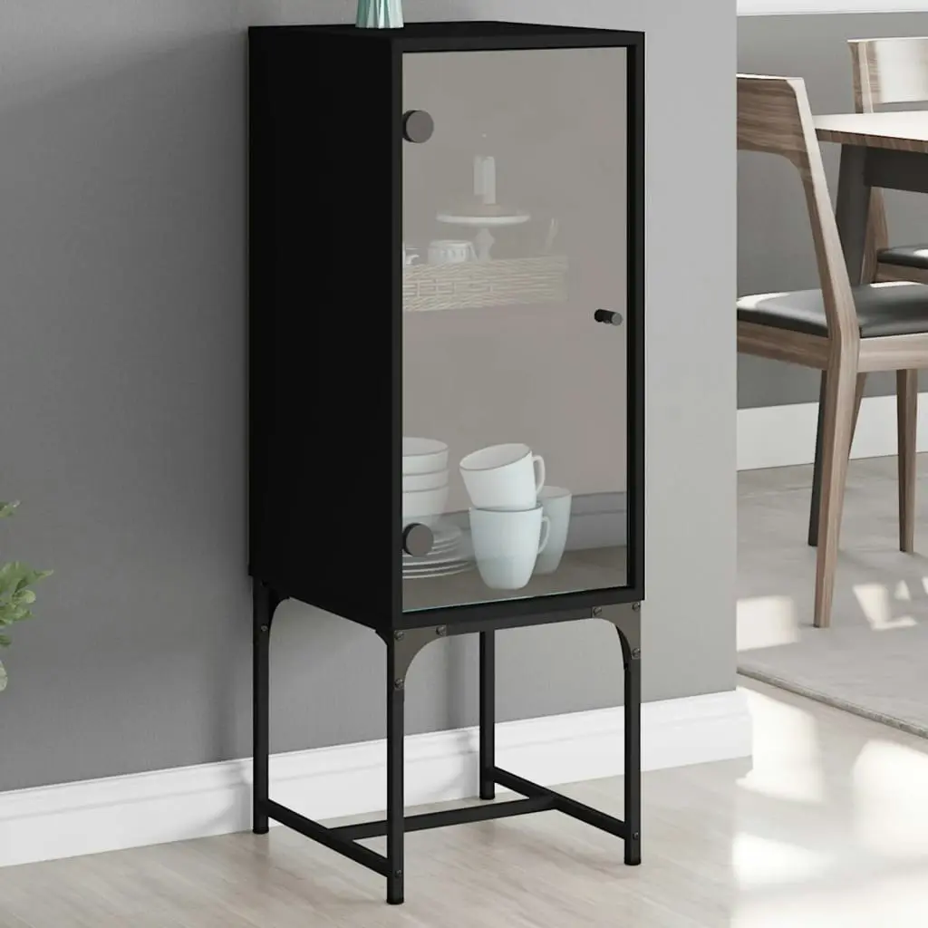 Side Cabinet with Glass Doors Black 35x37x100 cm 836554