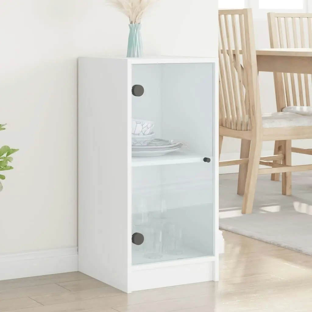 Side Cabinet with Glass Doors White 35x37x75.5 cm 836399