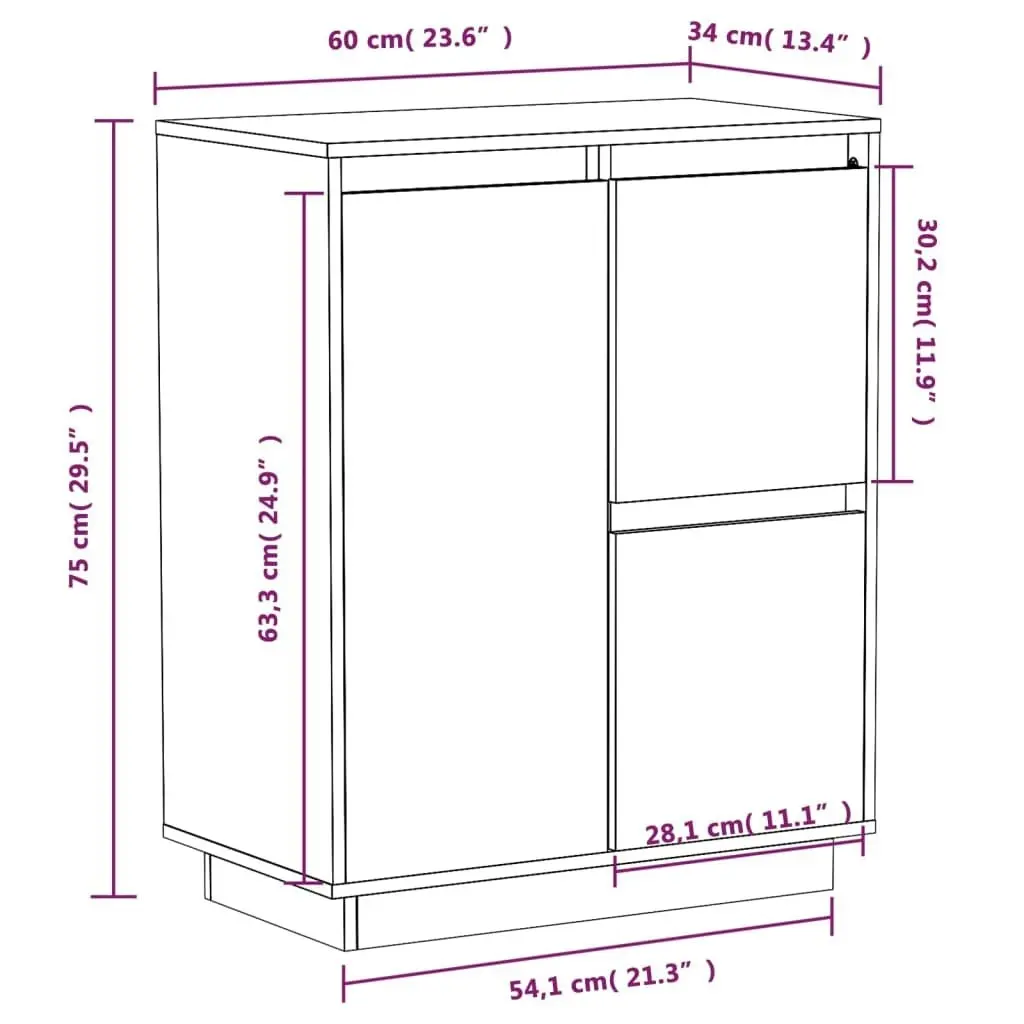 Sideboard 60x34x75 cm Solid Wood Pine 813390