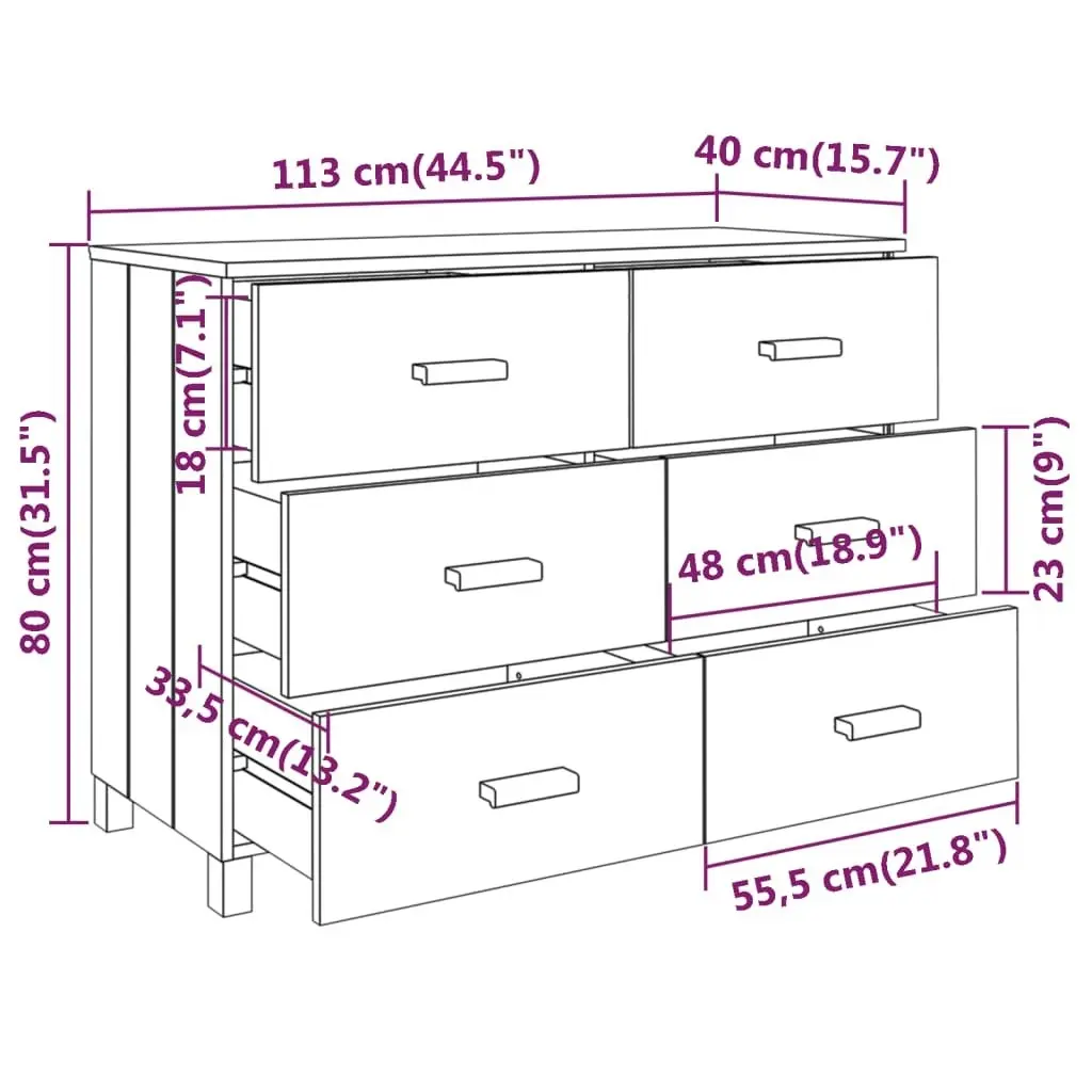 Sideboard "HAMAR" Dark Grey 113x40x80 cm Solid Wood Pine 340450