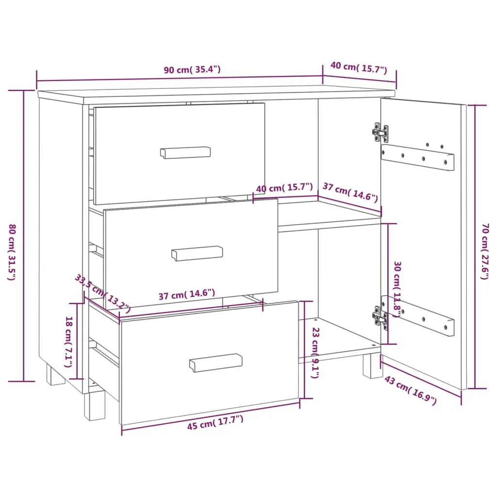 Sideboard "HAMAR" Dark Grey 90x40x80 cm Solid Pinewood 340430