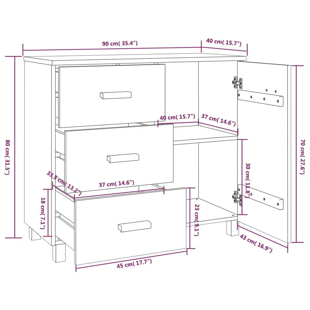 Sideboard "HAMAR" Light Grey 90x40x80 cm Solid Pinewood 340431