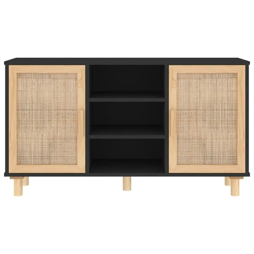 Sideboard Black 105x30x60 cm Solid Wood Pine and Natural Rattan 345640