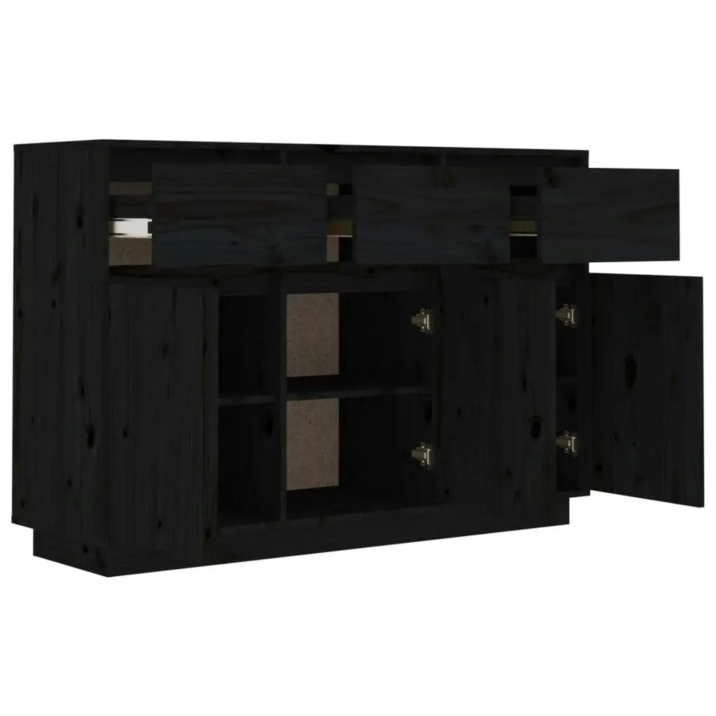 Sideboard Black 110x34x75 cm Solid Wood Pine 813818