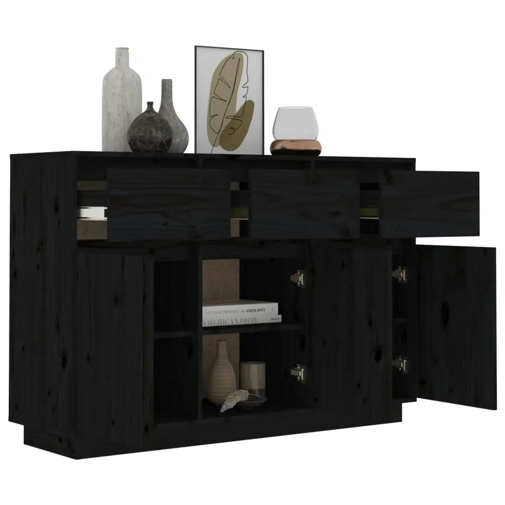 Sideboard Black 110x34x75 cm Solid Wood Pine 813818