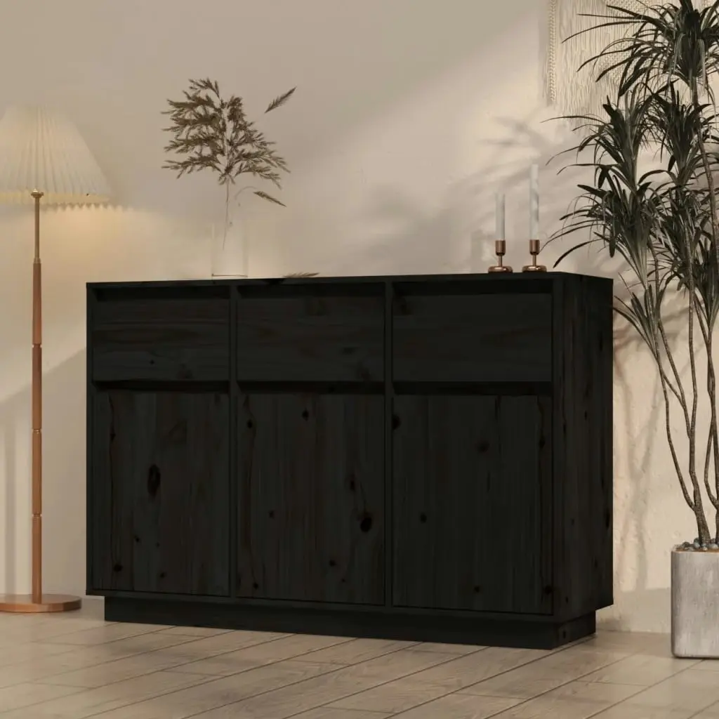 Sideboard Black 110x34x75 cm Solid Wood Pine 813818