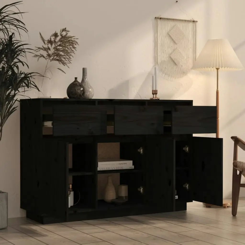 Sideboard Black 110x34x75 cm Solid Wood Pine 813818