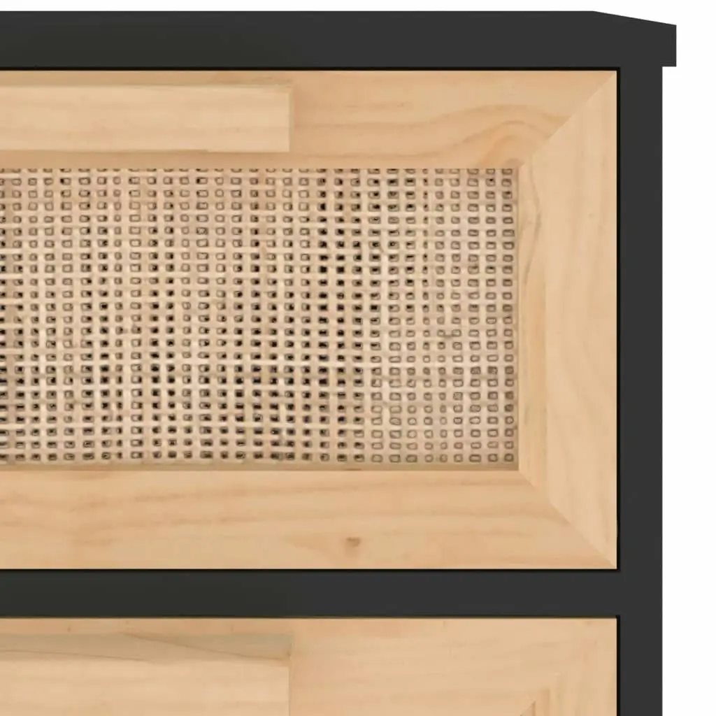 Sideboard Black 40x30x90 cm Solid Wood Pine and Natural Rattan 345643