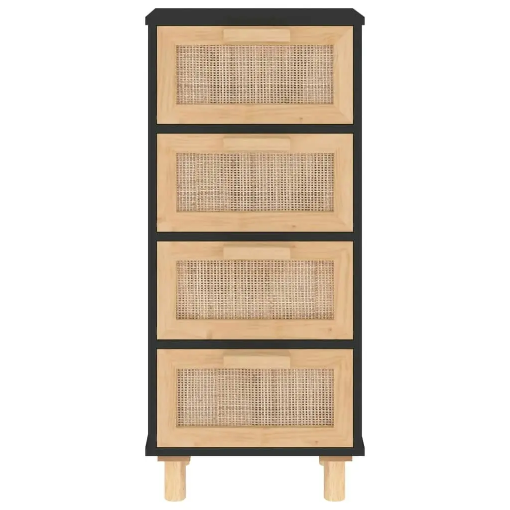 Sideboard Black 40x30x90 cm Solid Wood Pine and Natural Rattan 345643