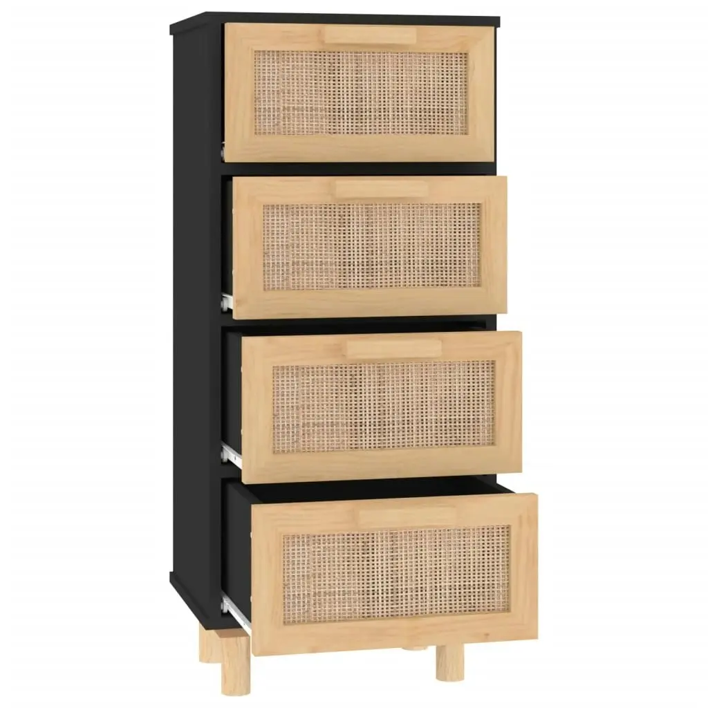 Sideboard Black 40x30x90 cm Solid Wood Pine and Natural Rattan 345643