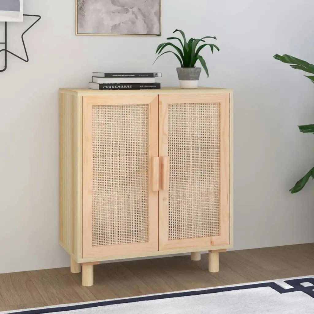 Sideboard Brown 60x30x70 cm Solid Wood Pine and Natural Rattan 345632