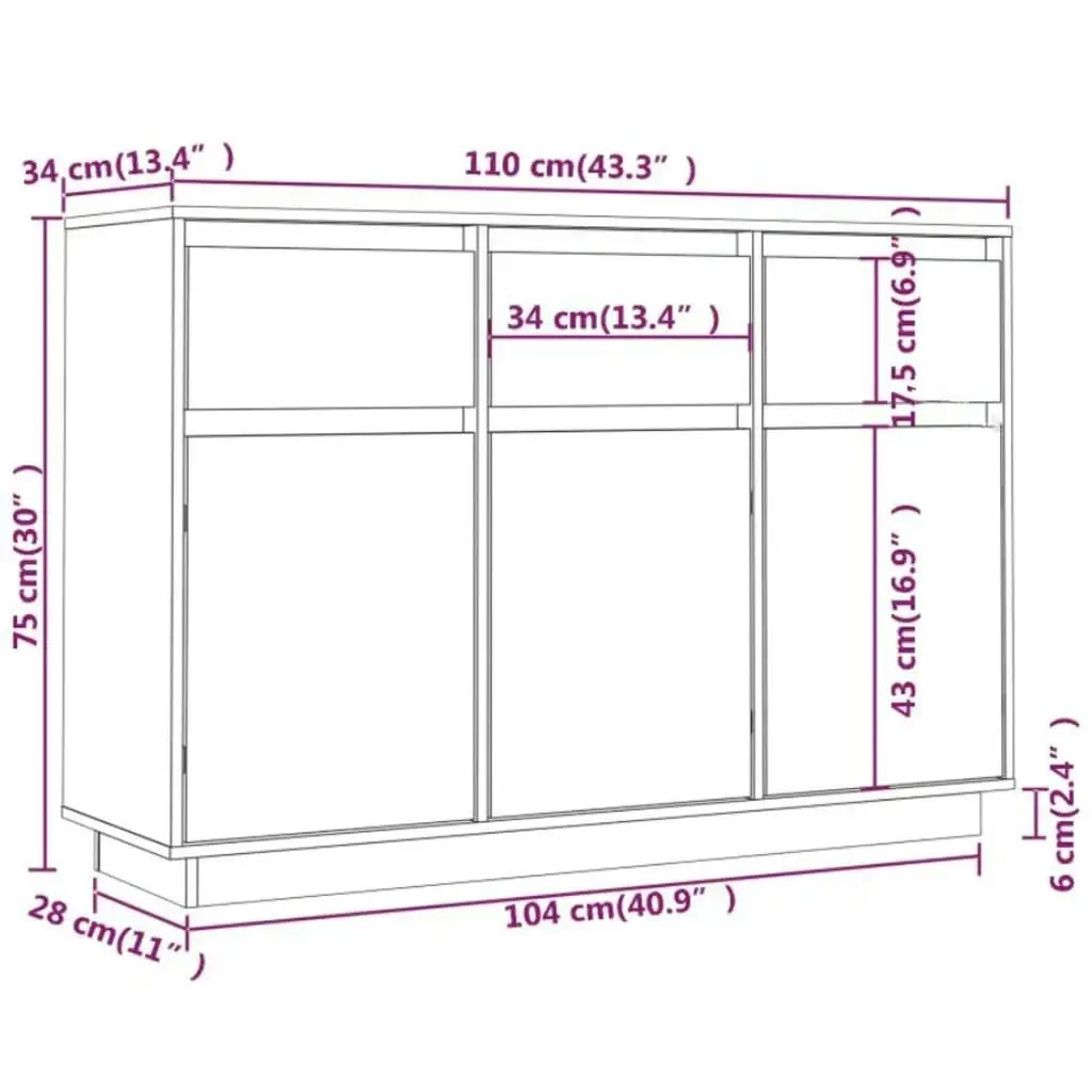 Sideboard 110x34x75 cm Solid Wood Pine 813814