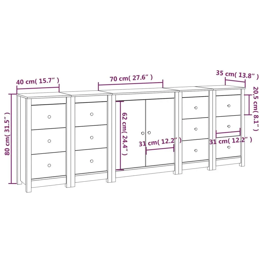 Sideboard 230x35x80 cm Solid Wood Pine 3114084