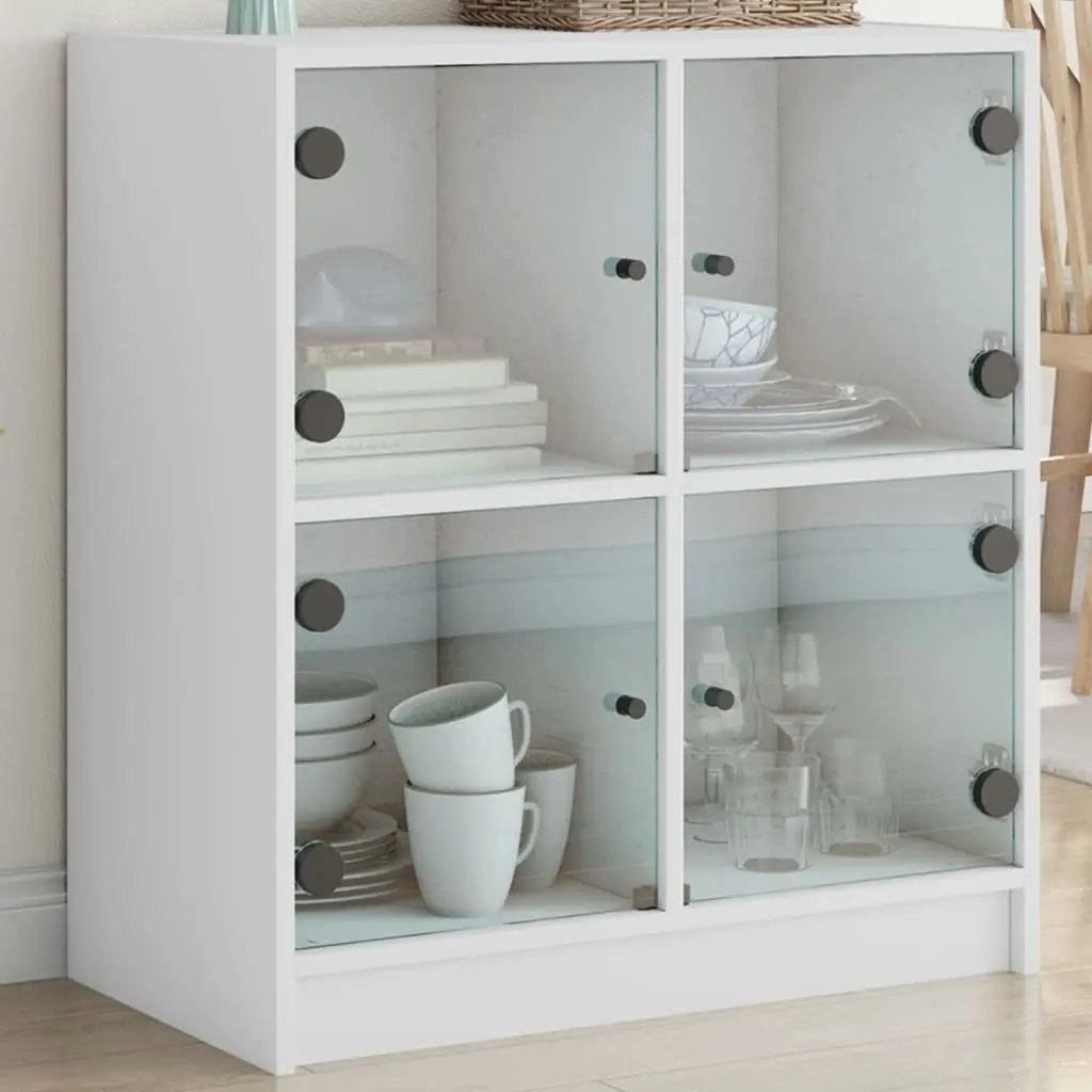 Side Cabinet with Glass Doors White 68x37x75.5 cm 836378