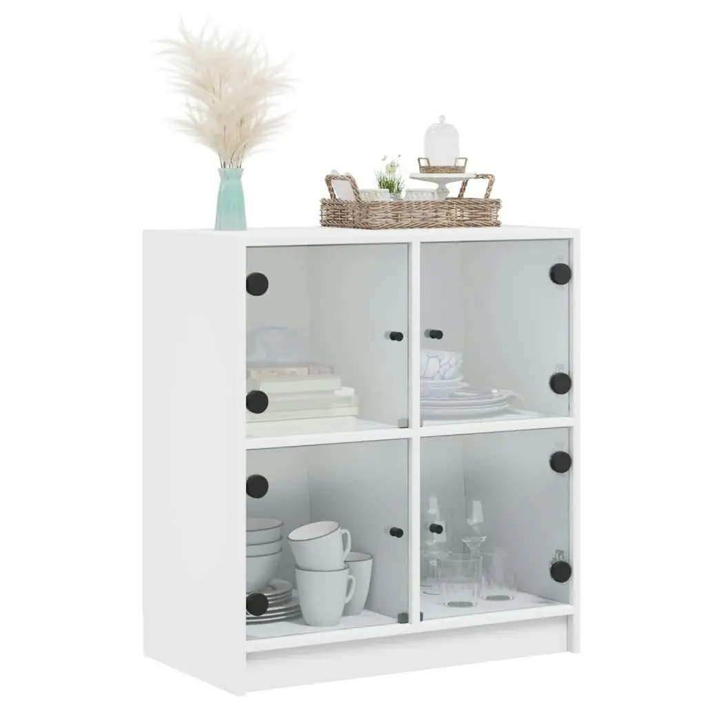 Side Cabinet with Glass Doors White 68x37x75.5 cm 836378