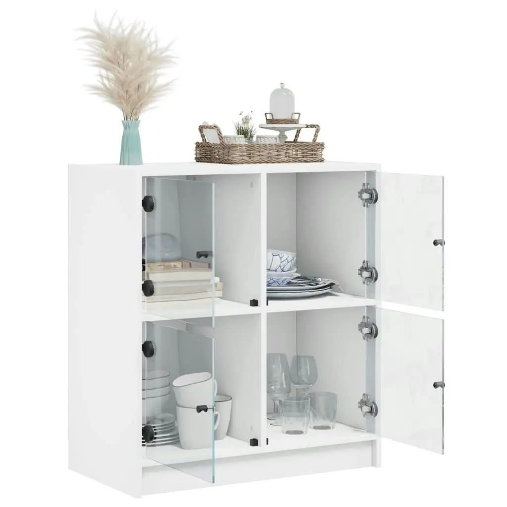 Side Cabinet with Glass Doors White 68x37x75.5 cm 836378