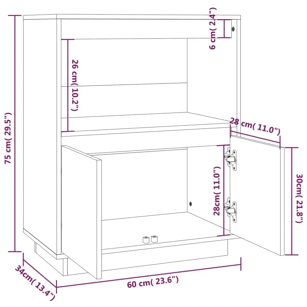 Sideboard 60x34x75 cm Solid Wood Pine 813520