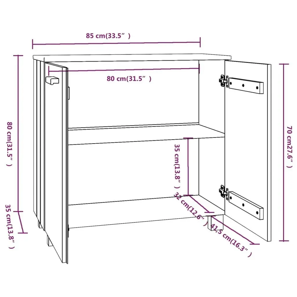 Sideboard "HAMAR" Light Grey 85x35x80 cm Solid Wood Pine 340495