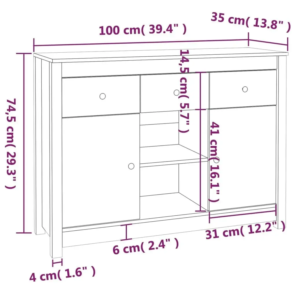 Sideboard 100x35x74.5 cm Solid Wood Pine 814549