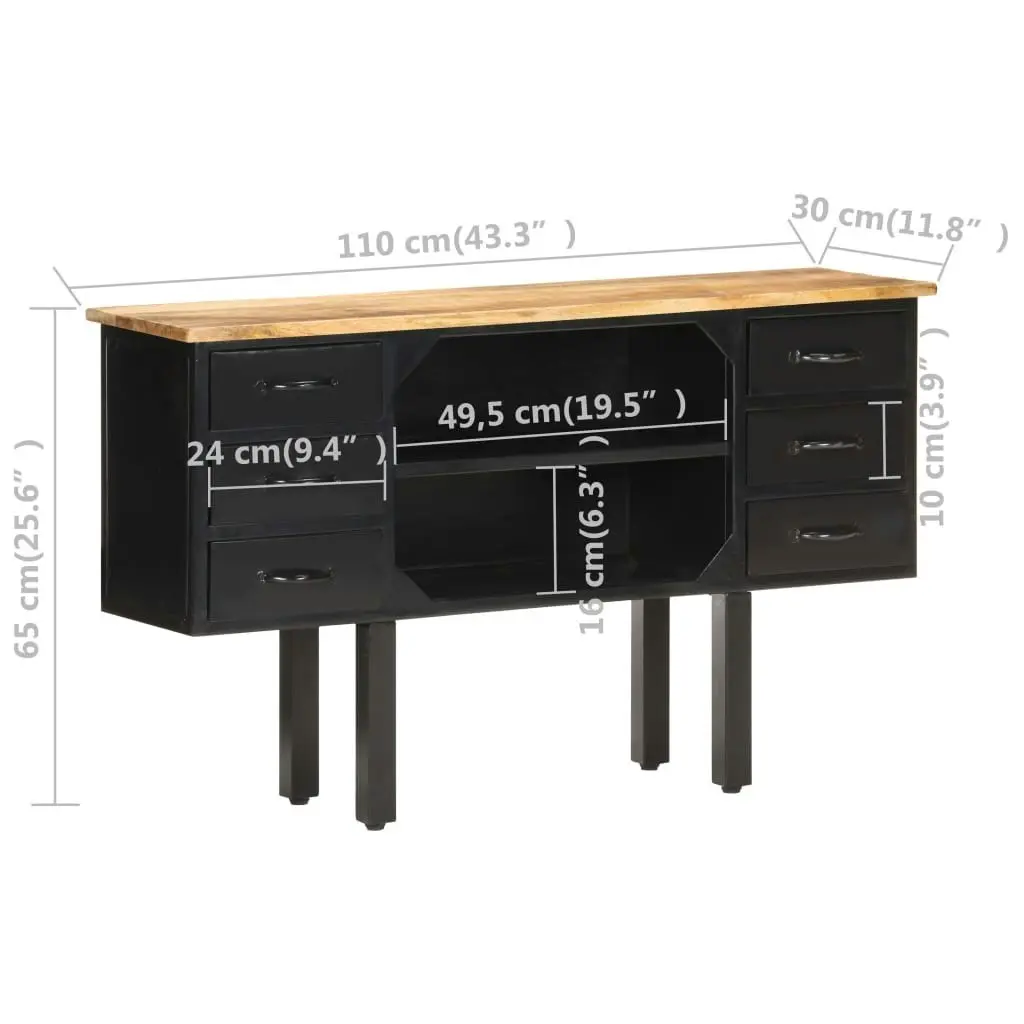 Sideboard 110x30x65 cm Solid Rough Mango Wood and Steel 321571