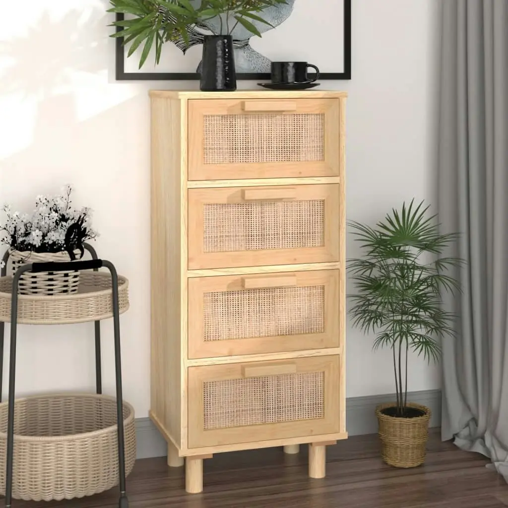 Sideboard Brown 40x30x90 cm Solid Wood Pine and Natural Rattan 345644