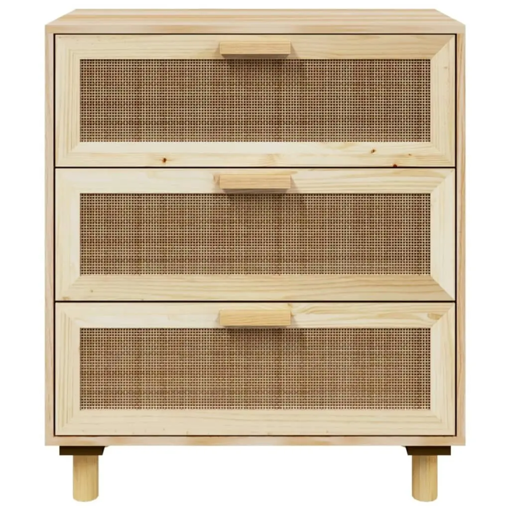 Sideboard Brown 60x30x70 cm Solid Wood Pine and Natural Rattan 345635