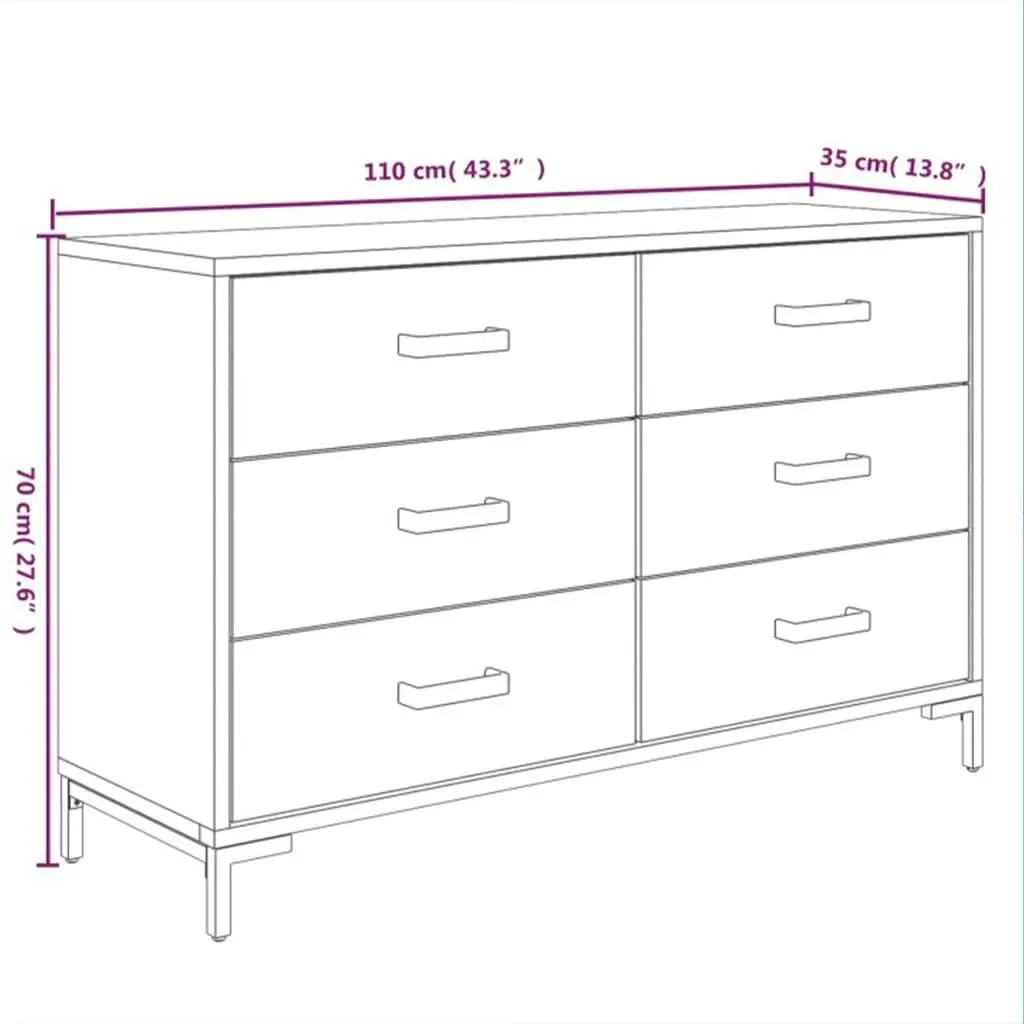 Sideboard Black 110x35x70 cm Solid Pinewood 349922