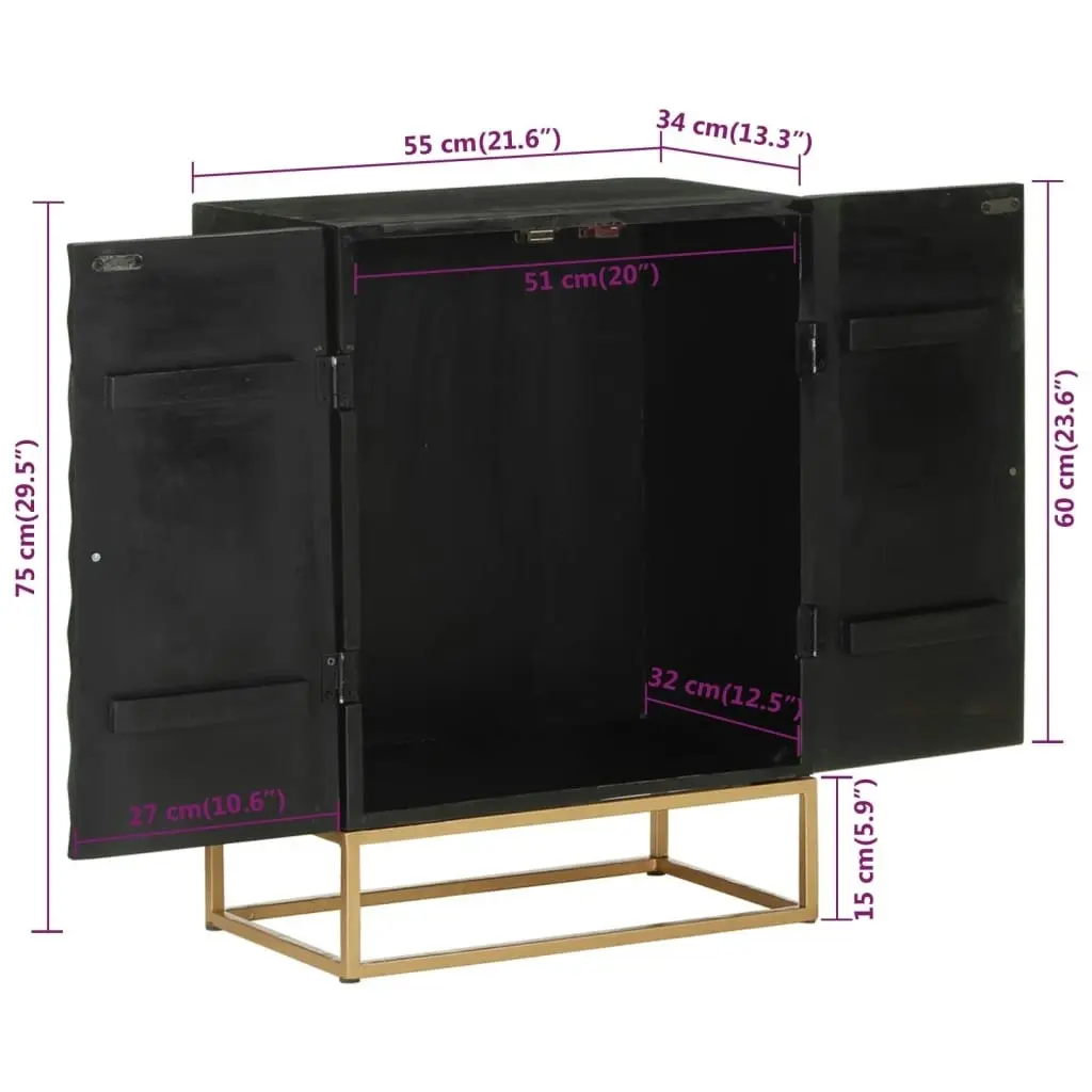 Sideboard Black 55x34x75 cm Solid Wood Mango and Iron 351679