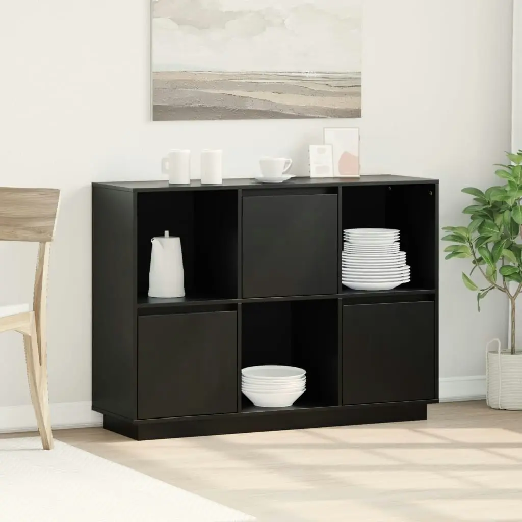 Sideboard Black 110.5x35x80 cm Solid Wood Pine 814358