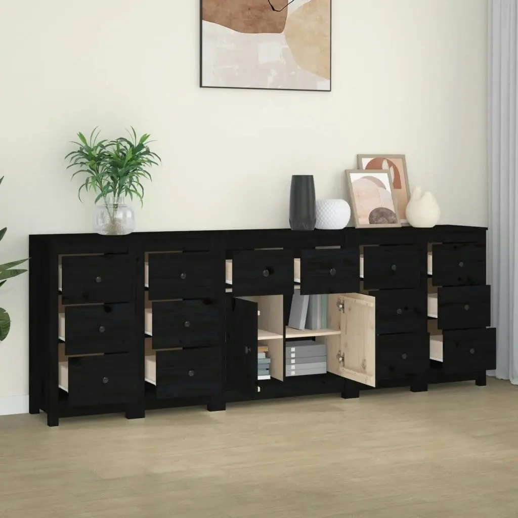 Sideboard Black 230x35x80 cm Solid Wood Pine 3114093