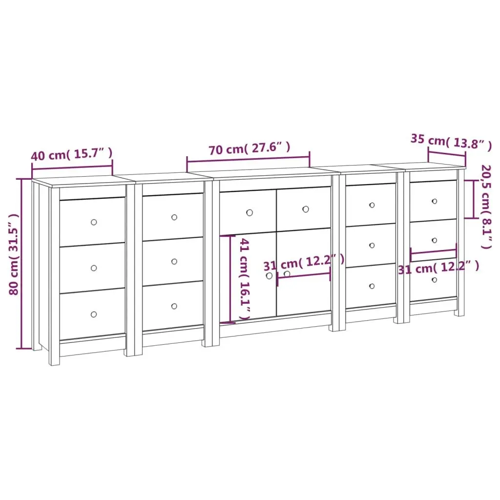 Sideboard Black 230x35x80 cm Solid Wood Pine 3114093