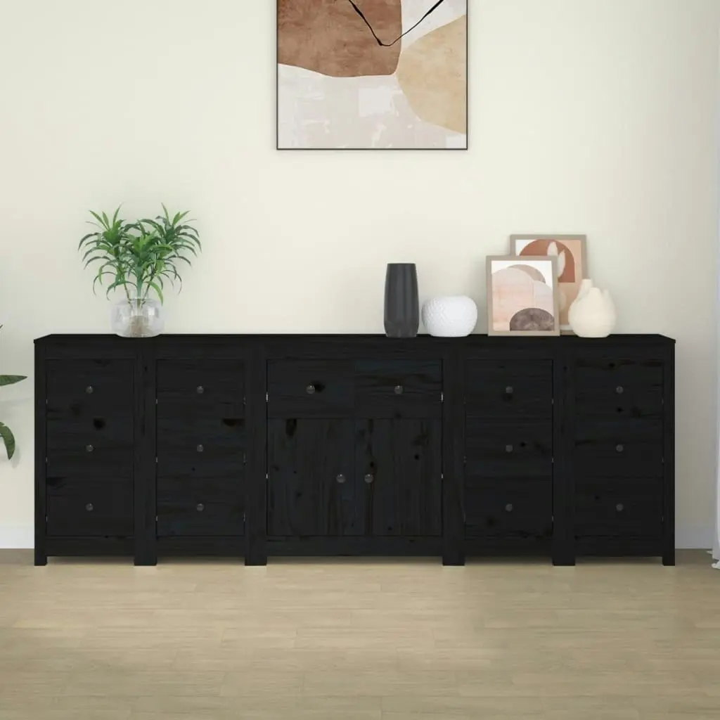 Sideboard Black 230x35x80 cm Solid Wood Pine 3114093