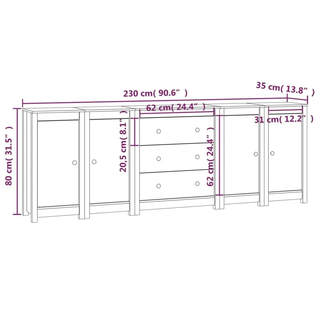 Sideboard 230x35x80 cm Solid Wood Pine 3114074