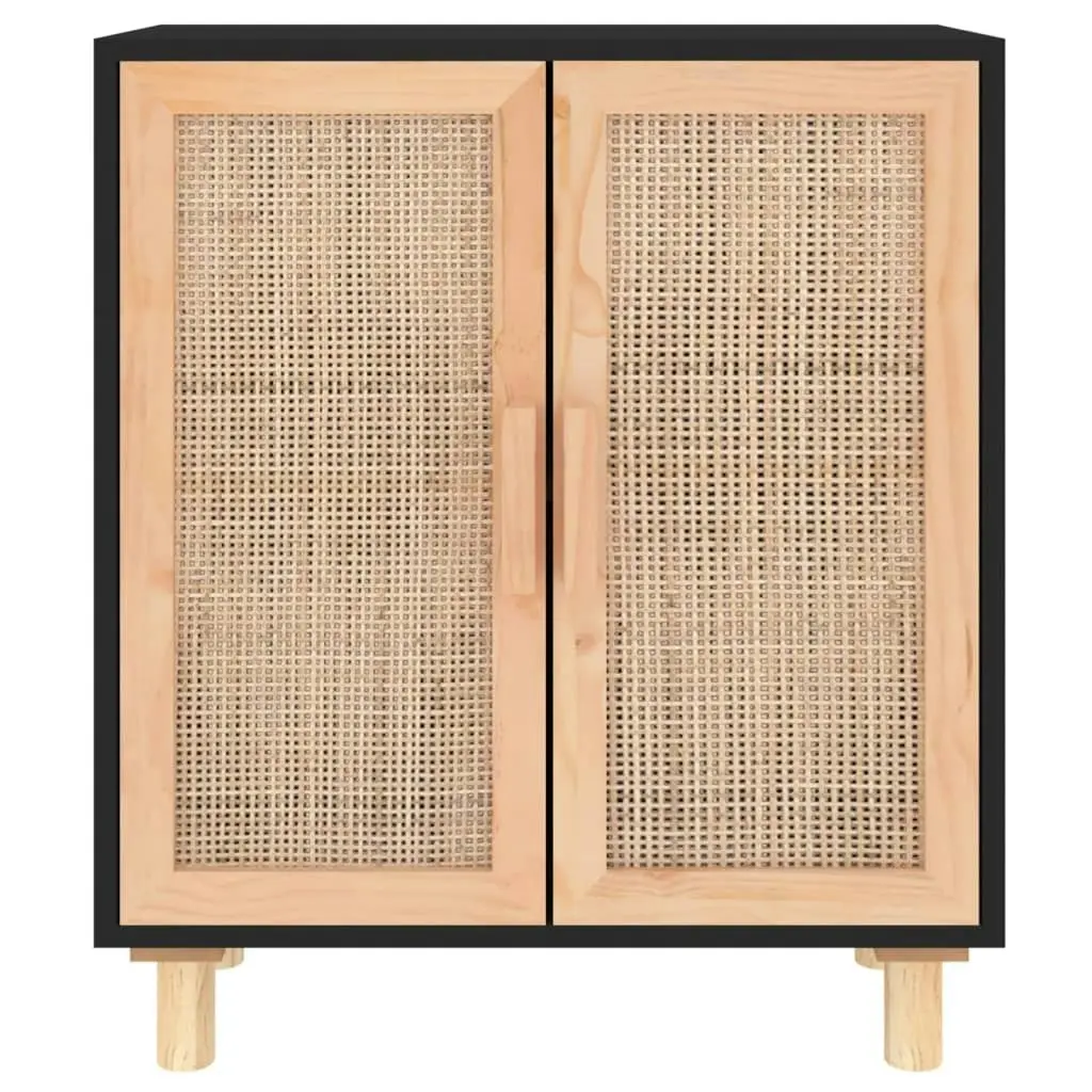 Sideboard Black 60x30x70 cm Solid Wood Pine and Natural Rattan 345631