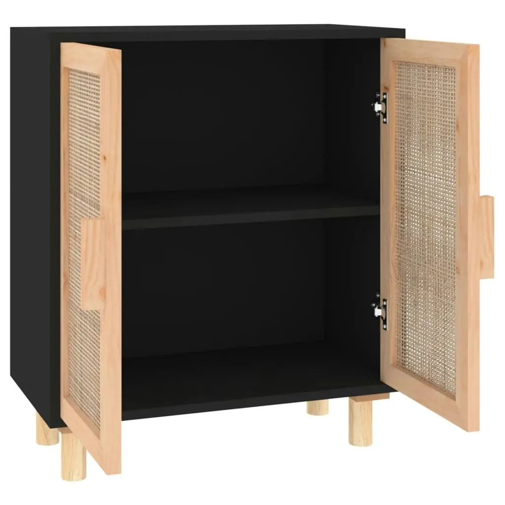 Sideboard Black 60x30x70 cm Solid Wood Pine and Natural Rattan 345631