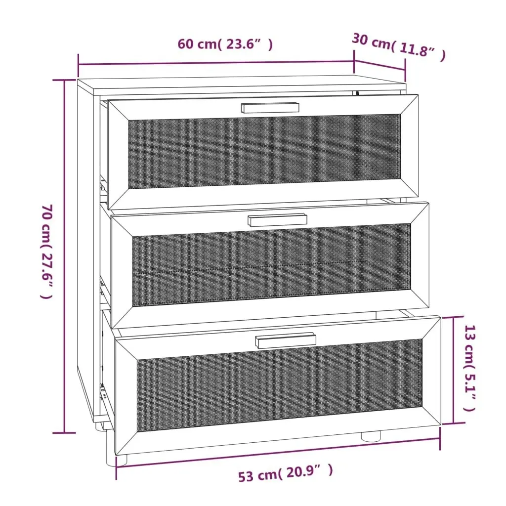 Sideboard Black 60x30x70 cm Solid Wood Pine and Natural Rattan 345634