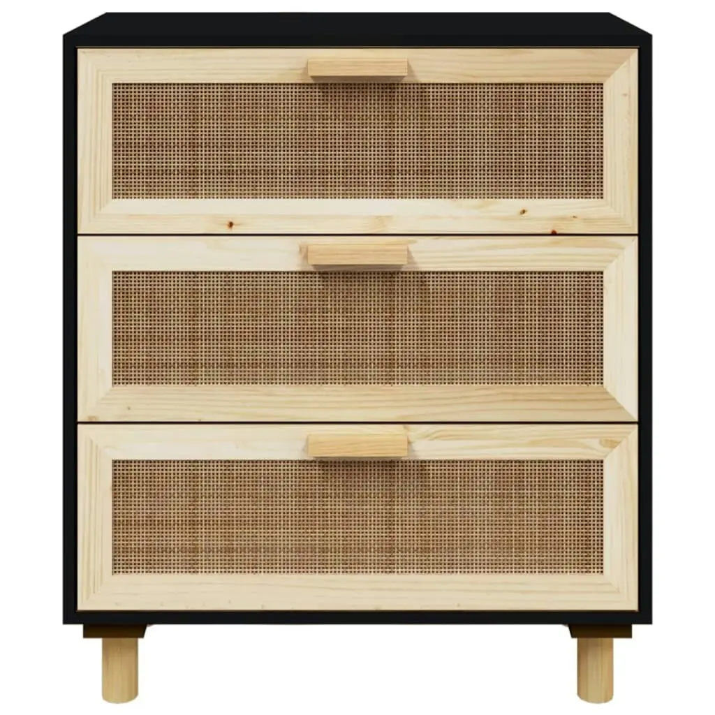 Sideboard Black 60x30x70 cm Solid Wood Pine and Natural Rattan 345634