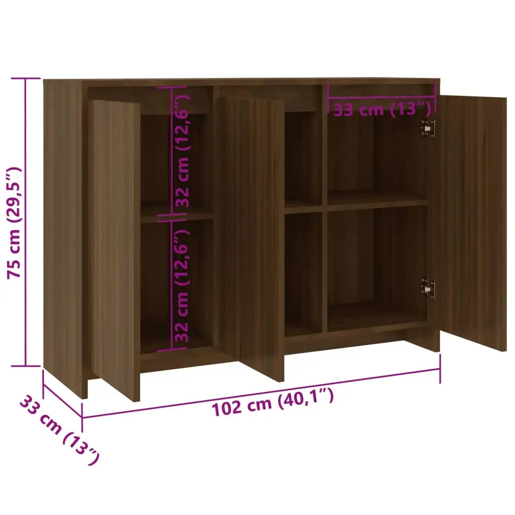 Sideboard Brown Oak 102x33x75 cm Engineered Wood 813016