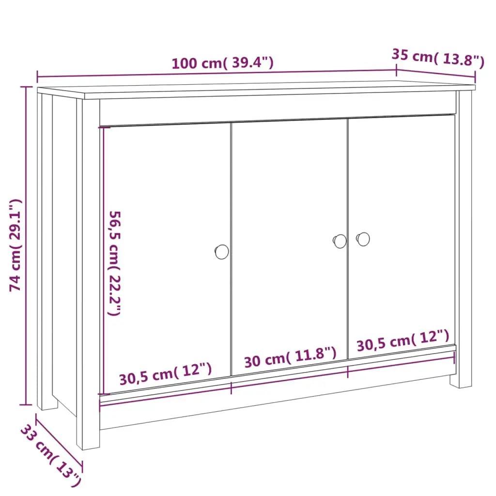 Sideboard 100x35x74 cm Solid Wood Pine 814559