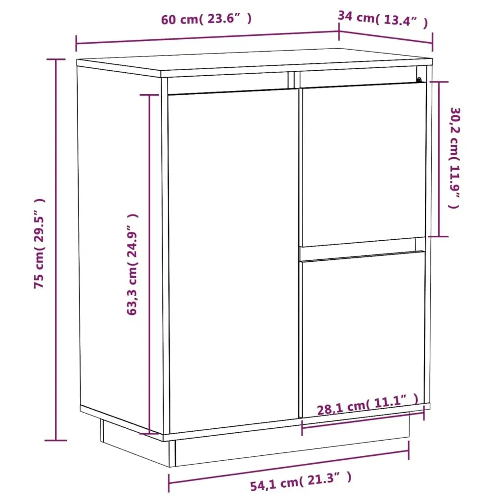 Sideboard Black 60x34x75 cm Solid Wood Pine 813394