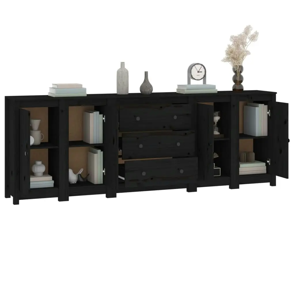 Sideboard Black 230x35x80 cm Solid Wood Pine 3114078