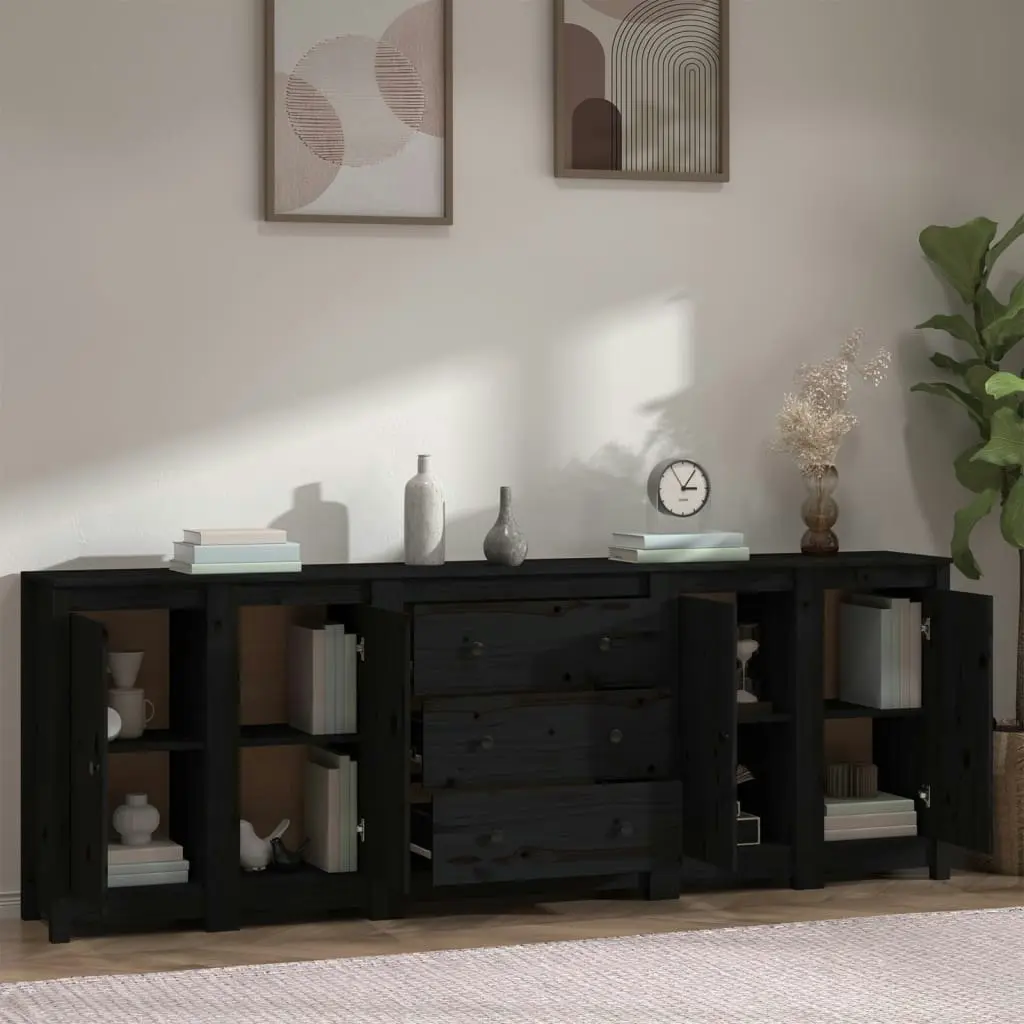 Sideboard Black 230x35x80 cm Solid Wood Pine 3114078