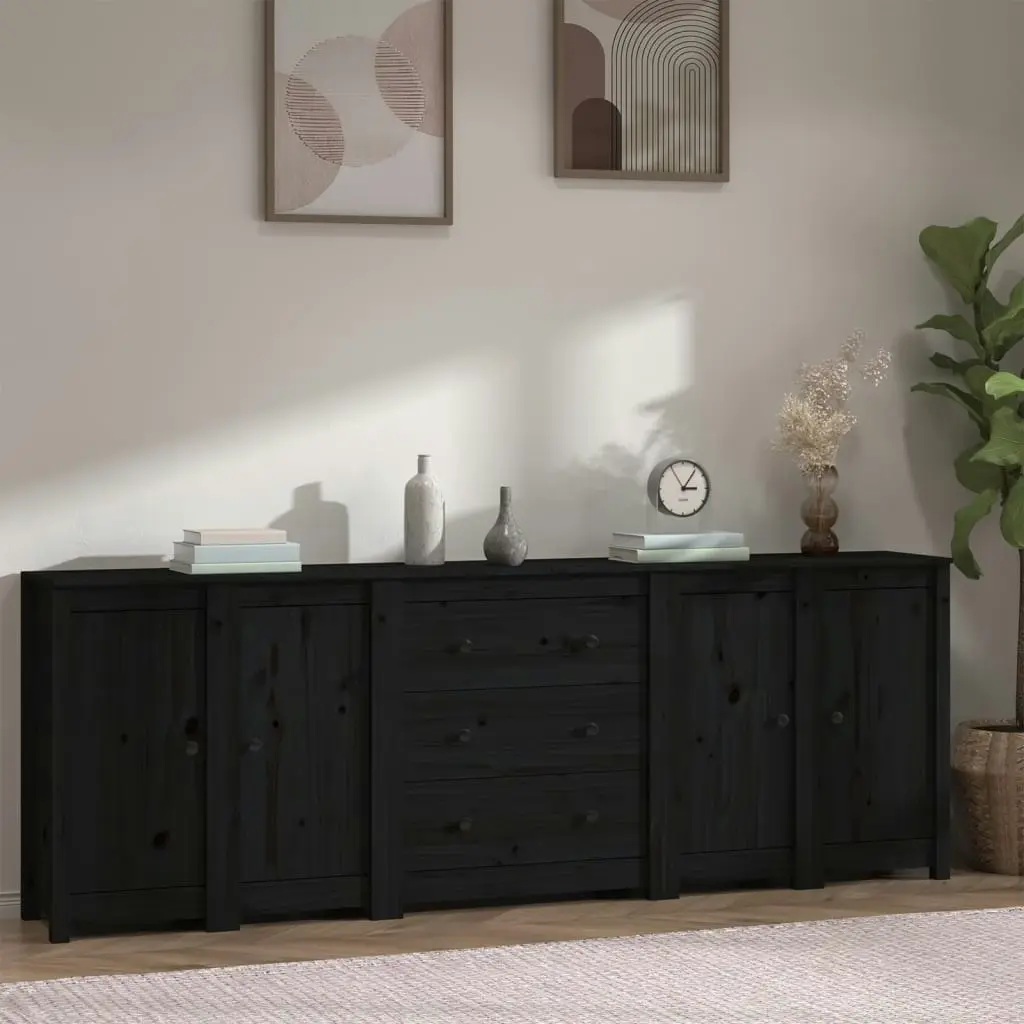 Sideboard Black 230x35x80 cm Solid Wood Pine 3114078