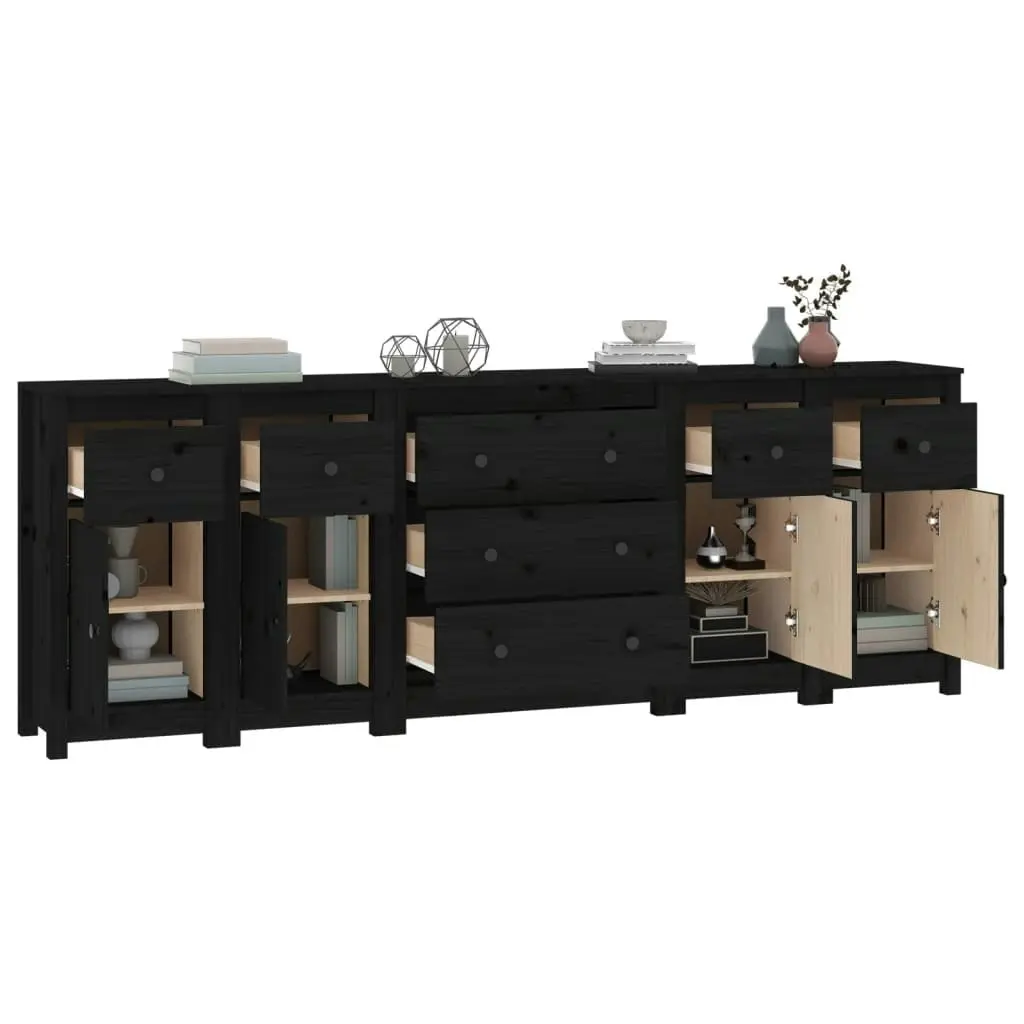 Sideboard Black 230x35x80 cm Solid Wood Pine 3114098