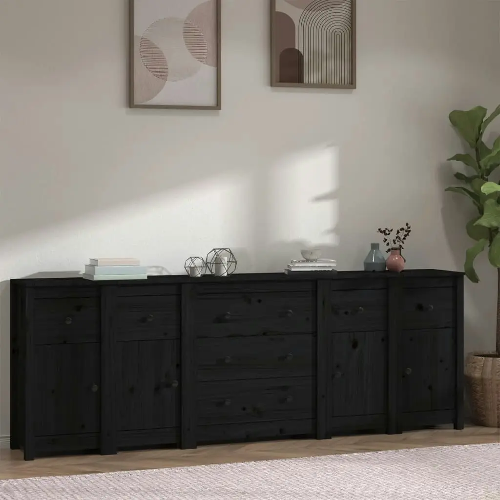 Sideboard Black 230x35x80 cm Solid Wood Pine 3114098